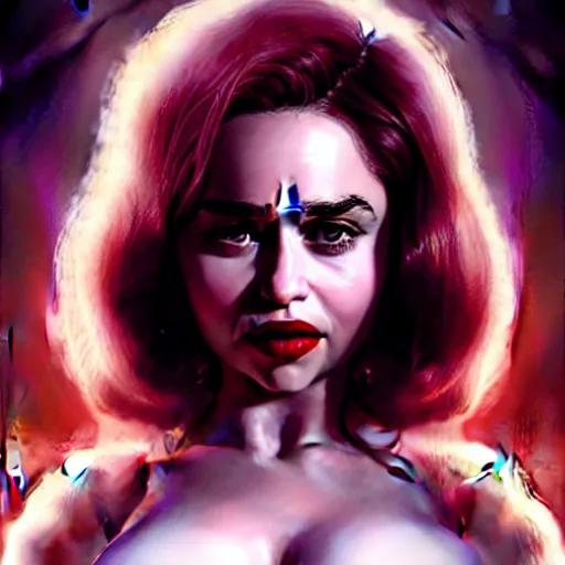 Prompt: emilia clarke as jessica rabbit, character headshot portrait, sharp, digital matte painting, art by luis royo, greg rutkowski, wlop, dramatic lighting, trending on artstation