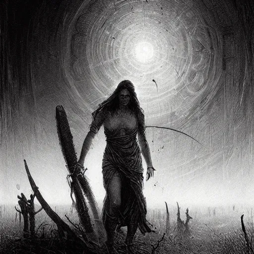 Image similar to Tribals crop circle blood rain, horror Gustave Doré Greg Rutkowski