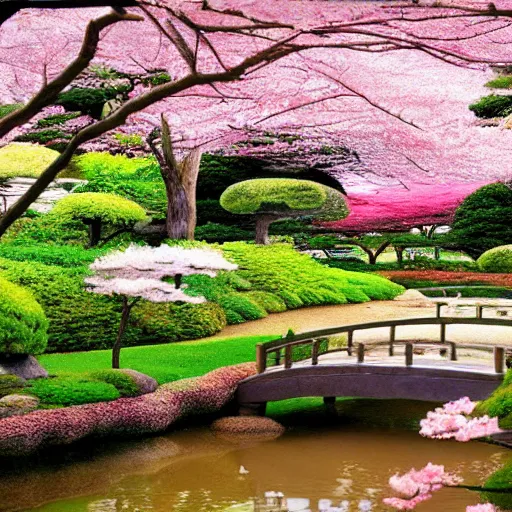 Prompt: peaceful, zen garden, cherry blossoms, studio ghibli