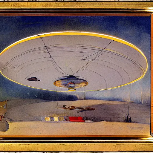Prompt: painting of a ufo , fine art, painted by carl larsson , art deco