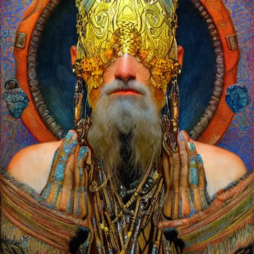 Image similar to baroque portrait of an art deco machine shaman, reflective detailed textures, highly detailed fantasy science fiction painting by annie swynnerton and jean delville and moebius, norman rockwell and maxfield parrish and william holman hunt. modern industrial shaman, rich colors, high contrast. artstation