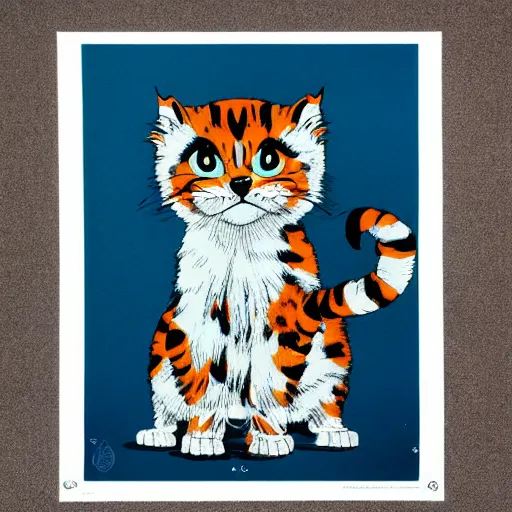 Prompt: silk screen poster of angry kittens in style of frank kozic