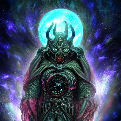 Image similar to Edritch , a cosmic monster god of madness , realistic gothic , digital art , in a distant universe