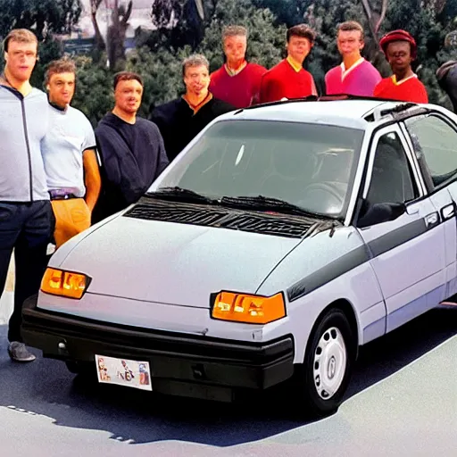 Image similar to an entire nba team crammed into a small geo metro