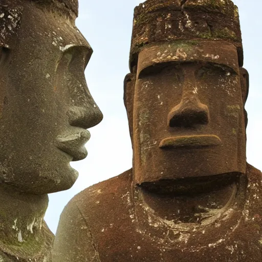 Prompt: a high detail photo of a moai wearing headphones