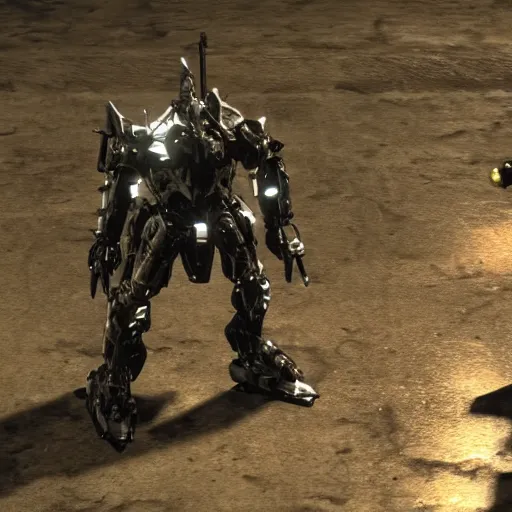 Prompt: cinematic still from westworld and ps 5 armoredcore 6, close shot of slim ornate armored core by fujioka kenki and by mamoru nagano,