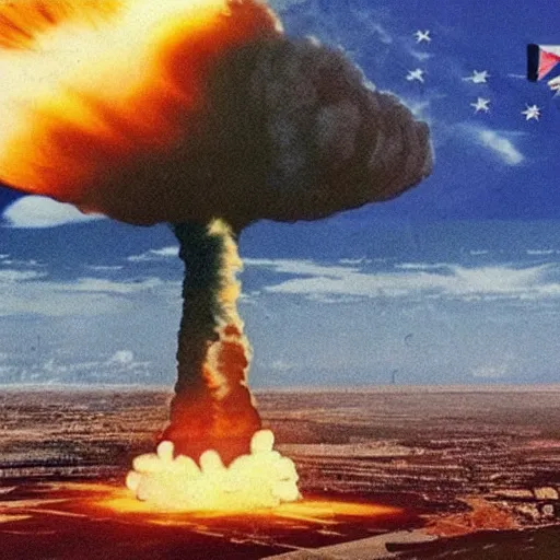 Image similar to next nuclear bomb explosion near country flag