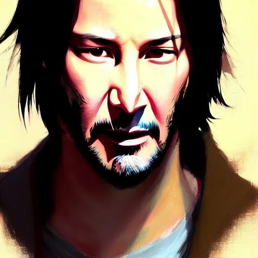 Image similar to keanu reeves brown skin trending on pixiv fanbox, painted by greg rutkowski makoto shinkai takashi takeuchi studio ghibli, akihiko yoshida