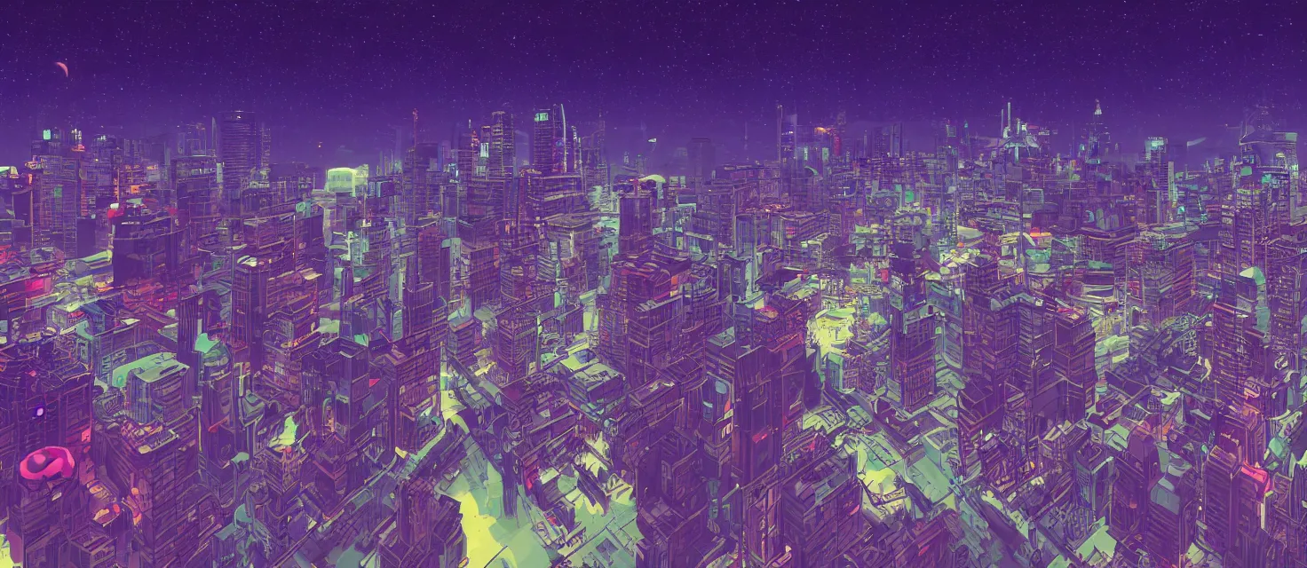 Prompt: Wide shot of a silhouette watching a sci-fi city with clouds and planets over skyscrapers, night time, 2D, 8bits graphics, SNES Contrat 3 game style, high colors compression, low saturation, very noisy, gradient, weird space, crushed quality, pixels destruction