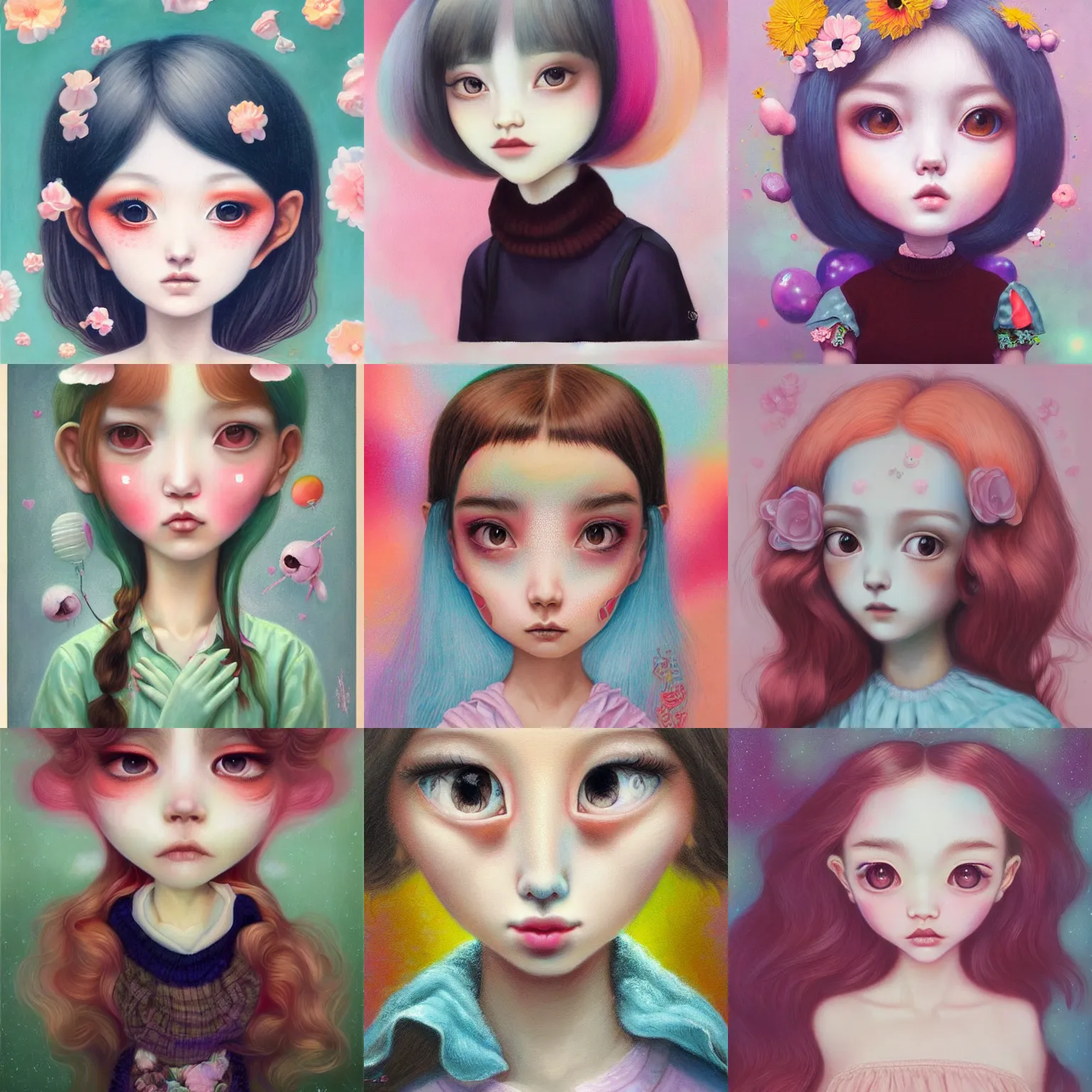 Prompt: cute e - girl by amy sol hikari shimoda, mark ryden, cute, weird, cool, pastel colors, face symmetry, 8 k