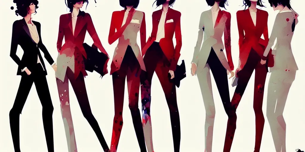 Prompt: a ultradetailed painting of multiple women in suits, by conrad roset, greg rutkowski and makoto shinkai trending on artstation