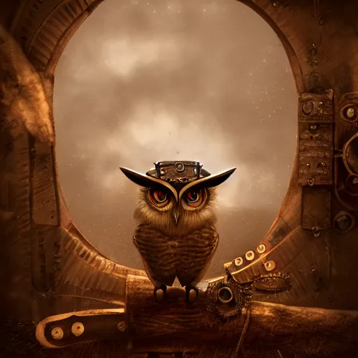 Image similar to a Warrior owl art nuveau, steampunk, symmetry, full frame, cinematic light , unreal engine,