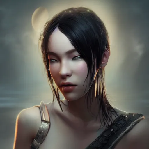 Prompt: portrait of a young female human with black hair and light skin closed eyes fantasy artwork epic detailed and intricate digital painting trending on artstation by wlop octane render