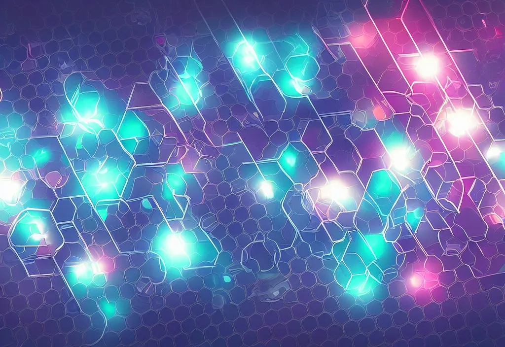 Prompt: cyber security polygon hexagons lighting sharp focus in cyberpunk aesthetic digital painting