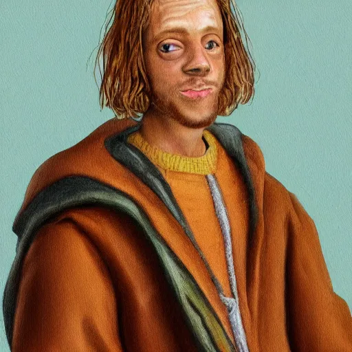 Prompt: a cartoon drawing of a frog wearing cristian clothes, portrait, oil paint, renaissance, 4 k