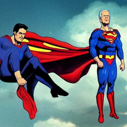 Image similar to joe biden as evil superman, beams coming out of his eyes.