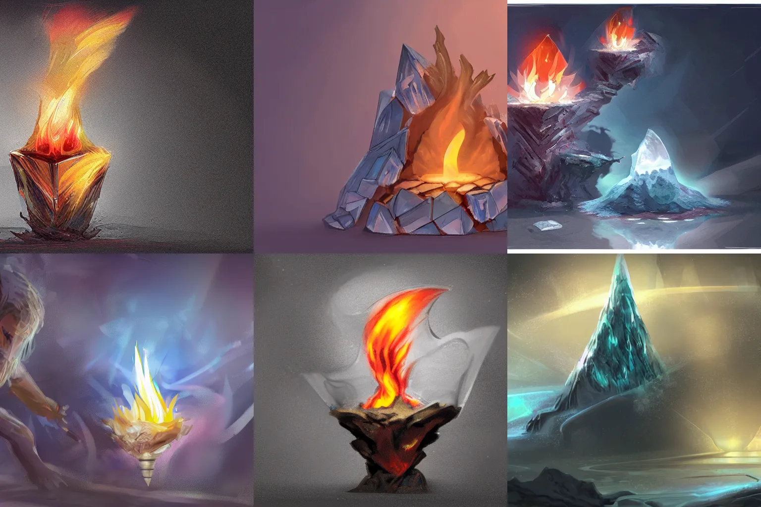 Prompt: a small flame captured inside a crystal, detailed concept art