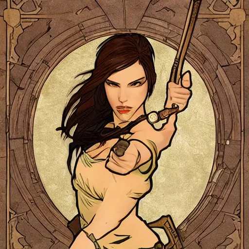 Prompt: lara croft, mucha style,