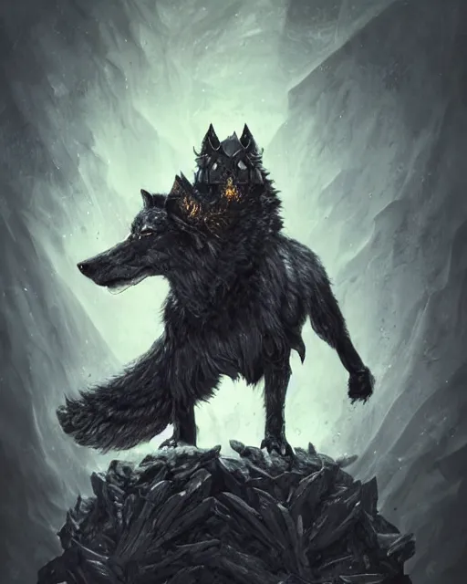 Prompt: Wolf, Anthropomorphized, as warlord general on skull throne, dark fur, evil, glowing eyes, magic the gathering artwork, D&D, fantasy, cinematic lighting, centered, symmetrical, highly detailed, digital painting, artstation, concept art, smooth, sharp focus, illustration, volumetric lighting, epic Composition, 8k, art by Akihiko Yoshida and Greg Rutkowski and Craig Mullins, heroic pose, oil painting, cgsociety, Battlefield background, explosions, arrows