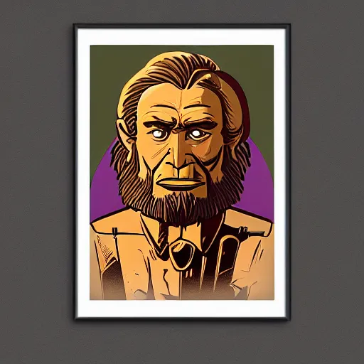 Image similar to saint homo neanderthalis, portrait, propaganda poster, with book of science on his right hand, and riffle, violet polsangi pop art, gta chinatown wars art style, bioshock infinite art style, hyperrealistic, two colors, white frame border, 4 k, uhd, remove duplicate content, align left content.