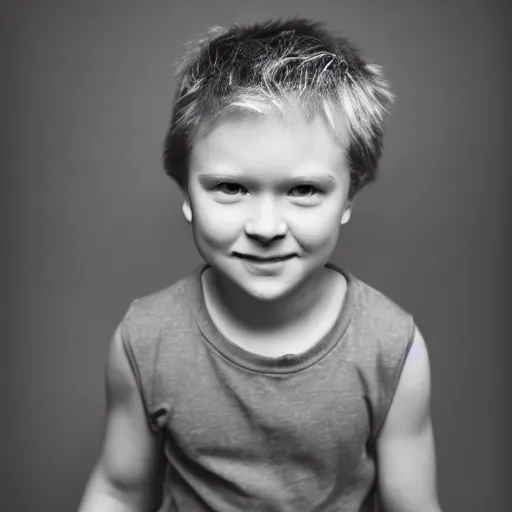 Image similar to A 35mm photograph of Thor as a kid, high details, medium shot, studio lighting