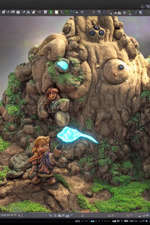 Image similar to zelda fantasy art giant golem troll wood rock greeble gemstone, global illumination ray tracing hdr fanart arstation by sung choi and eric pfeiffer and gabriel garza and casper konefal