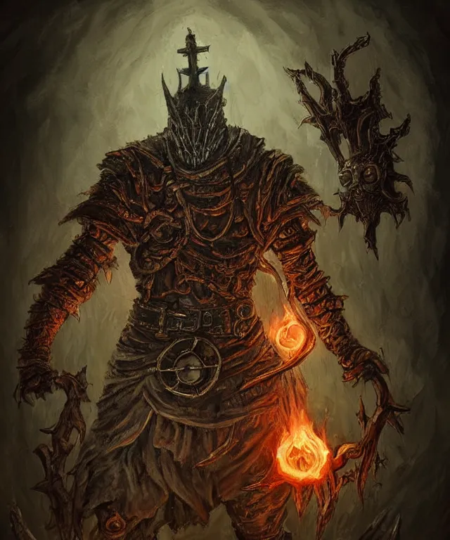 Image similar to a oil painting full body character portrait of a alchemical crucifier in the style of dark souls in the style of darkest dungeon trending on artstation deviantart pinterest detailed realistic hd 8 k high resolution