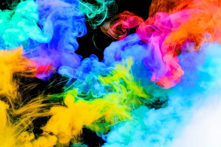 Prompt: colorful smoke on a black background