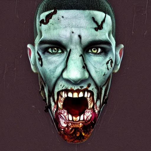 Image similar to drake as a zombie highly rendered, lit from above