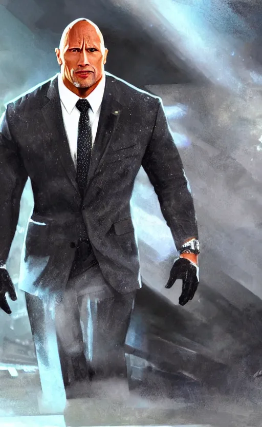 Image similar to dwayne johnson wearing a suit as the president of the united states, dynamic lighting, photorealistic fantasy concept art, trending on art station, stunning visuals, creative, cinematic, ultra detailed