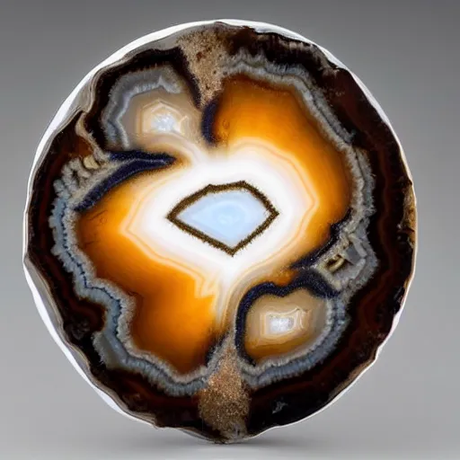 Image similar to a studio portrait of an agate with the letter s in the banding white background