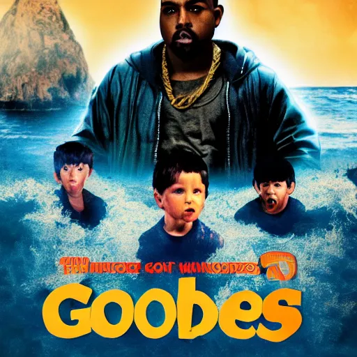 Image similar to Movie poster for the film Goonies 2 starring Kanye West, 4k, cinematic