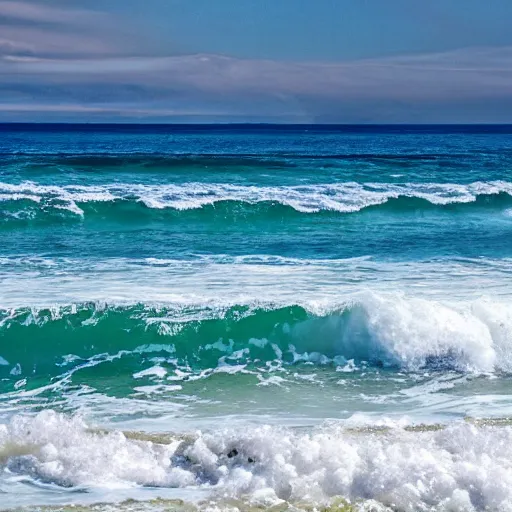 Image similar to captured image of a sun-dog ocean white sand, background of crashing surf (foam, rocks), tranquil, calming, nostalgic