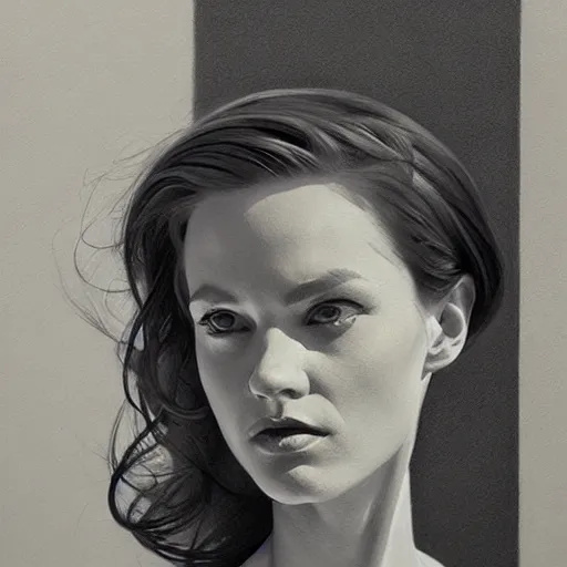 Image similar to charcoal drawing portrait of a woman, very coherent, painted by edward hopper, painted by james gilleard, airbrush, art by jamesjean