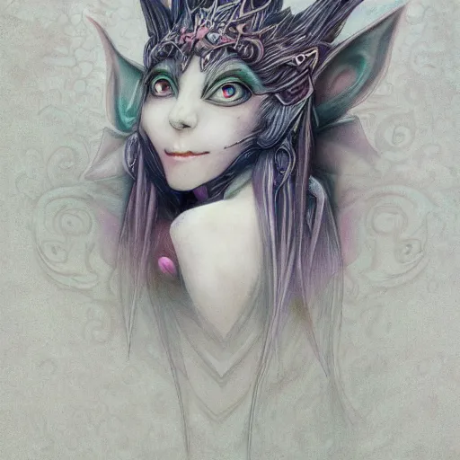 Prompt: Portrait of ethereal goblin princess by Yoshitaka Amano