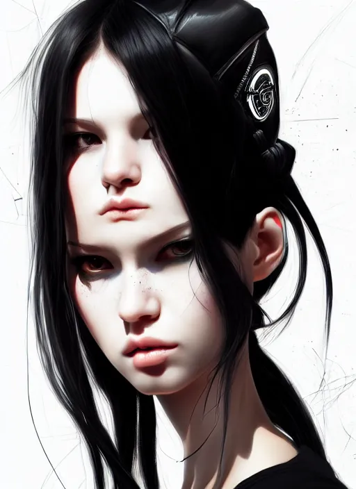 Prompt: portrait of long black hair girl within a streetwear. cynical face, concept art, cyberpunk illustration, intricate, highly detailed 8 k, smooth, matte, sharp focus, rim light, beautiful and aesthetic shape of face and body, artgerm, artstation, art by gharliera