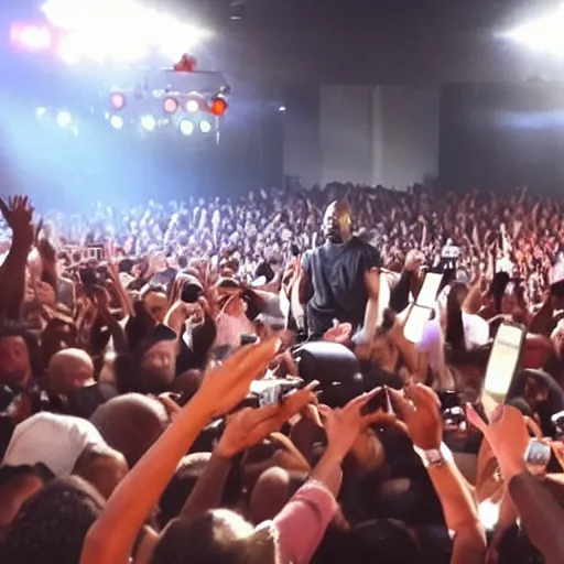 Prompt: kanye west performing a concert at a mcdonalds, audience pov, 2 0 1 6