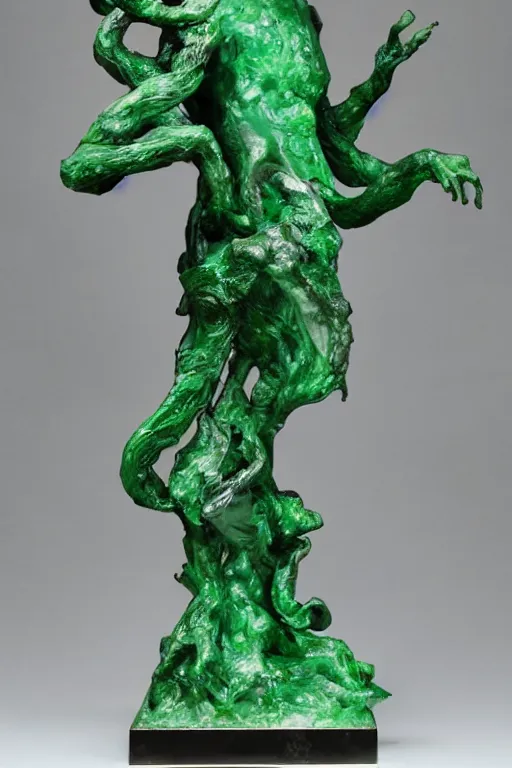 Image similar to emerald and black marble statue of the eldritch fungus god thing