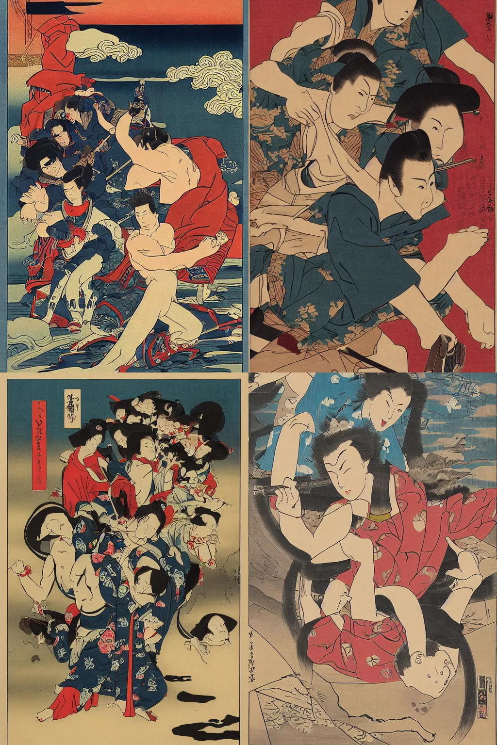 Image similar to action movie poster in the style of ukiyo-e