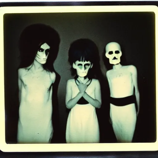 Prompt: the imitators, creepy, horror, uncanny, polaroid, 1 9 7 0 s