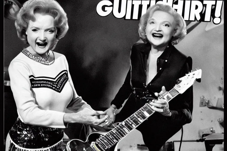 Prompt: betty white on the cover of guitar hero