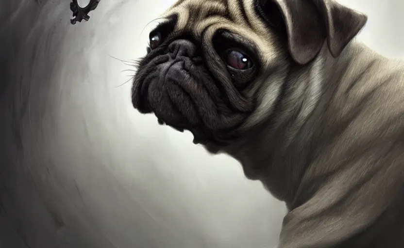 Prompt: the grim reaper, pug dog face, soft grey and blue natural light, intricate, digital painting, artstation, concept art, smooth, sharp focus, illustration, art by greg rutkowski and luis rollo and uang guangjian and gil elvgren, symmetry!