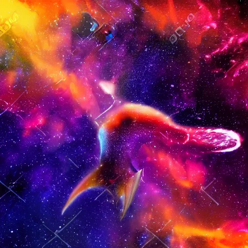 Image similar to spirit fish flying in the cosmos, beautiful nebulas, swirling cosmic clouds, galaxies, stars, 4 k, 8 k, ultra detailed, digital illustration