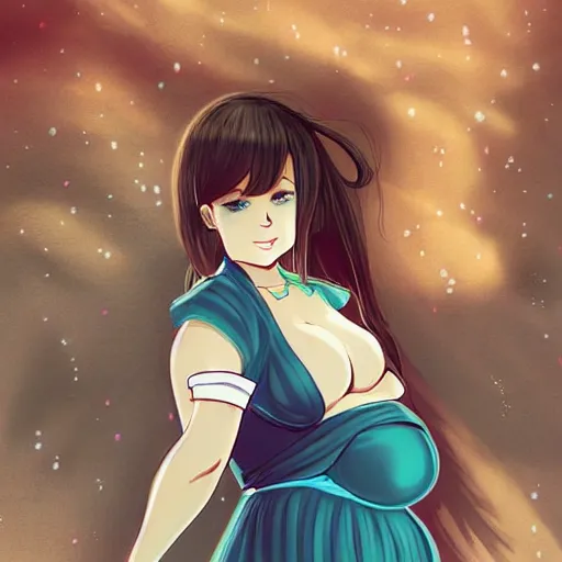 Prompt: cute pregnant girl with big pregnant belly, baby is kicking inside, high quality art in anime style, trending on pixiv