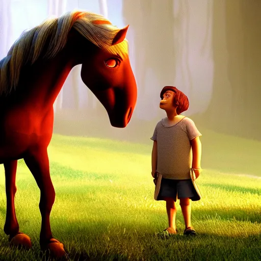 Image similar to the horse and his boy, narnia, pixar, disney, volumetric, crisp