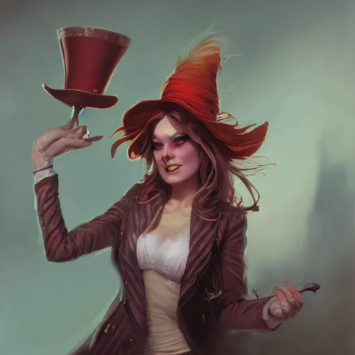 Prompt: realistic, full body portrait, scantily dressed female mad hatter, by Jordan Grimmer and greg rutkowski, crisp lines and color,