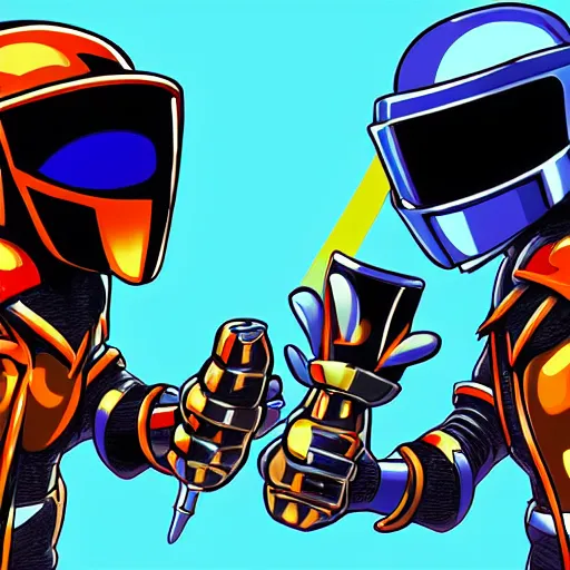 Prompt: shovel knight as daft punk, realist, digital art