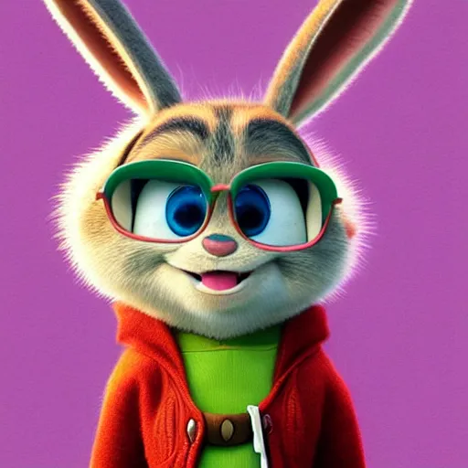 Image similar to very cute kid\'s film character rabbit, disney pixar Zootopia character concept artwork, 3d concept, detailed fur, animal wearing a sweater, high detail iconic character for upcoming film, trending on artstation