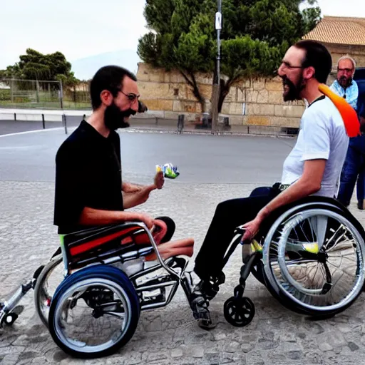 Image similar to pablo echenique in his wheelchair skateboarding in el valle de los caidos, in spain