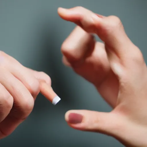 Image similar to a normal female hand with five fingers and ring hold joint, a cigarette between the middle and index fingers, a cigarette, smoke